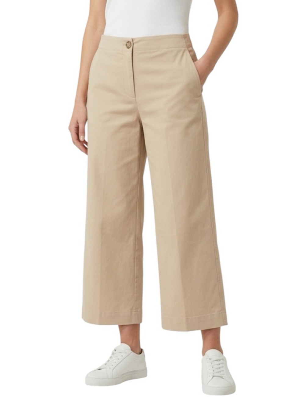 Ann Taylor Petite Curvy Fit Khaki Beige Wide Leg Cropped Trousers